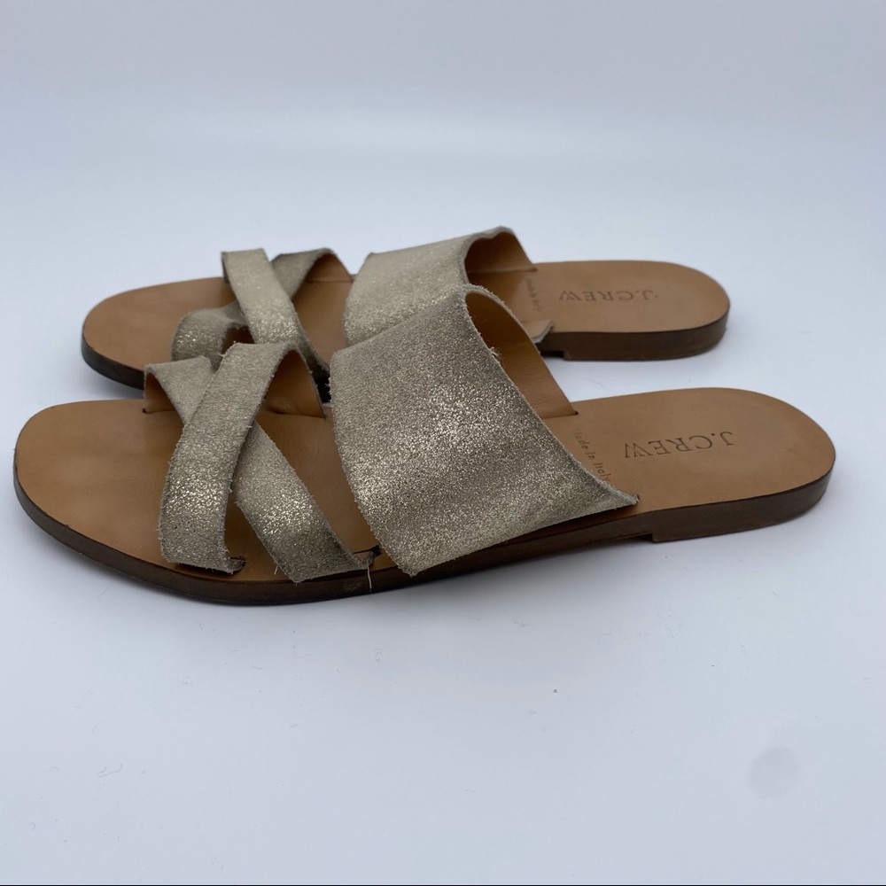 J. Crew Made In Italy Leather Metallic Gold Sandal Shoes Sz 7.5